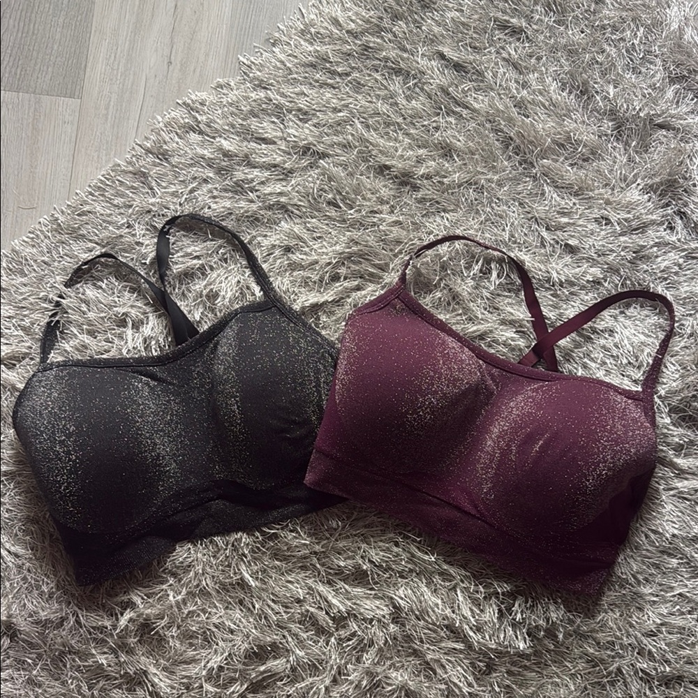 NWT Sparkling Victorias Secret Black and Purple Women's Bralette Set Sz DD